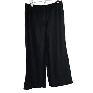 Ann Taylor LOFT Marisa Black Wide‎ Leg Crop Trousers Linen Blend Dark Academia